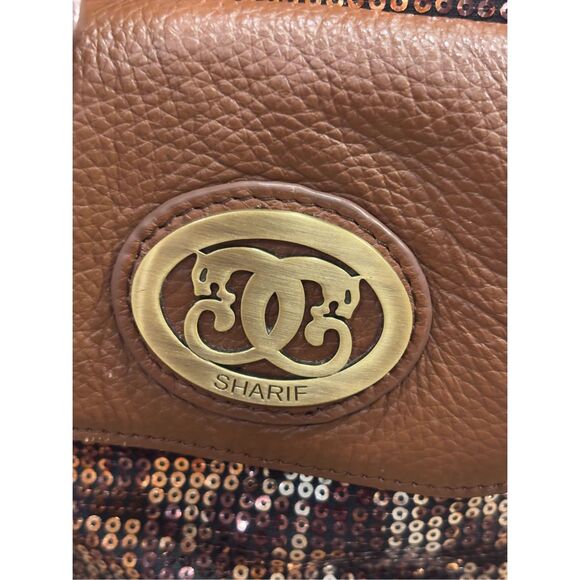 Sharif Women's Sequined Leopard Print Crossbody Handbag With Dust Bag Brown - Picture 6 of 9